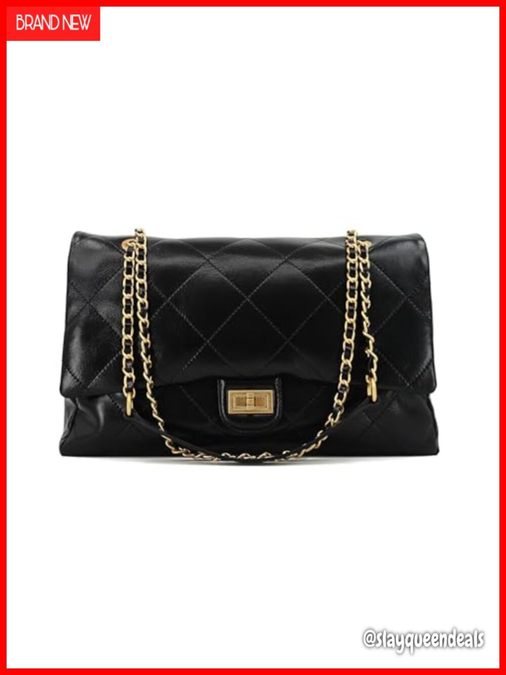 Vintage Oiled Leather Quilted Flap Shoulder Bag Gold Chain Crossbody